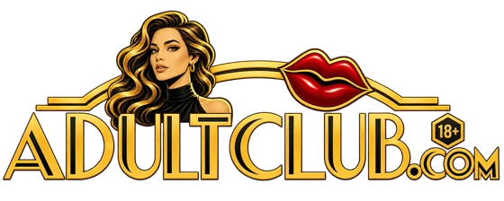 AdultClub gold Art Deco logo with portrait and red lips